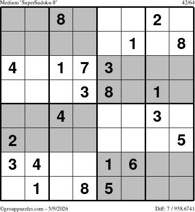 The grouppuzzles.com Medium SuperSudoku-8 puzzle for Saturday May 9, 2026