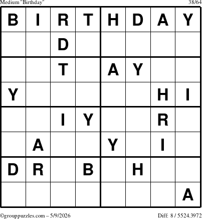 The grouppuzzles.com Medium Birthday puzzle for Saturday May 9, 2026
