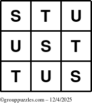 The grouppuzzles.com Answer grid for the TicTac-STU puzzle for Thursday December 4, 2025