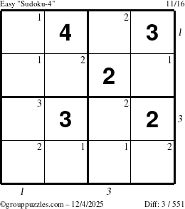 The grouppuzzles.com Easy Sudoku-4 puzzle for Thursday December 4, 2025 with all 3 steps marked