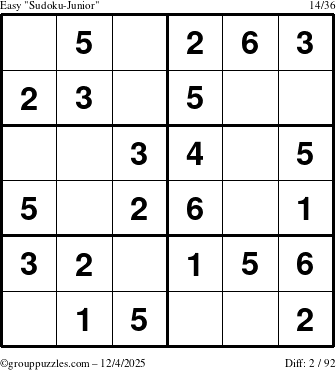 The grouppuzzles.com Easy Sudoku-Junior puzzle for Thursday December 4, 2025