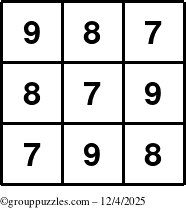 The grouppuzzles.com Answer grid for the TicTac-789 puzzle for Thursday December 4, 2025