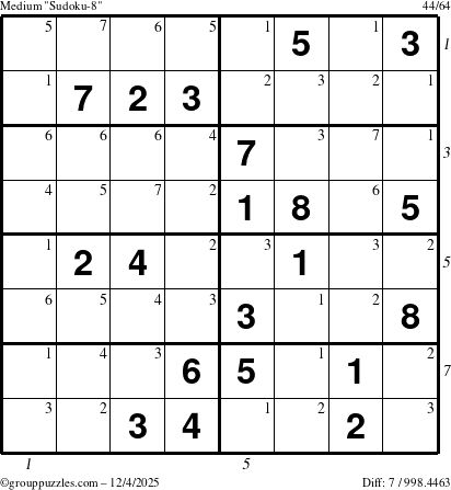 The grouppuzzles.com Medium Sudoku-8 puzzle for Thursday December 4, 2025 with all 7 steps marked