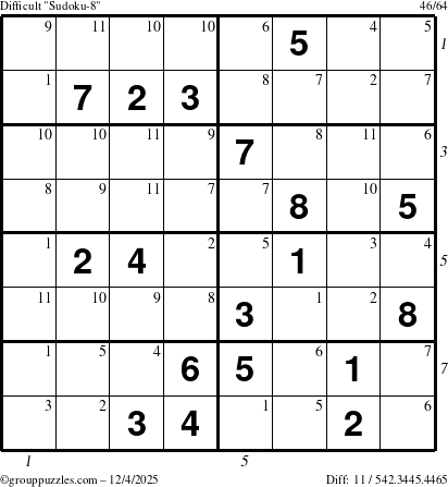 The grouppuzzles.com Difficult Sudoku-8 puzzle for Thursday December 4, 2025 with all 11 steps marked