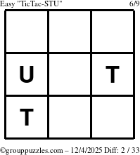 The grouppuzzles.com Easy TicTac-STU puzzle for Thursday December 4, 2025