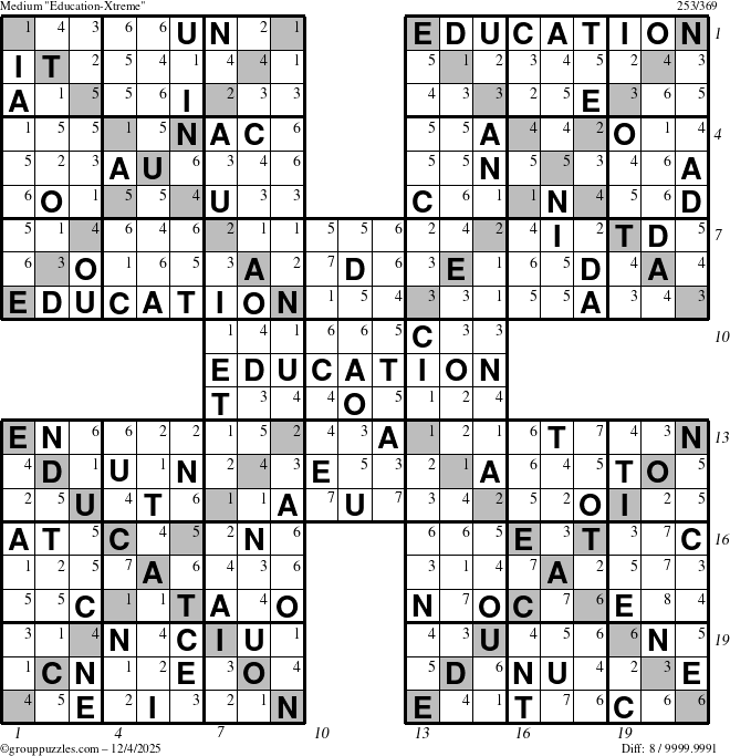 The grouppuzzles.com Medium Education-Xtreme puzzle for Thursday December 4, 2025 with all 8 steps marked