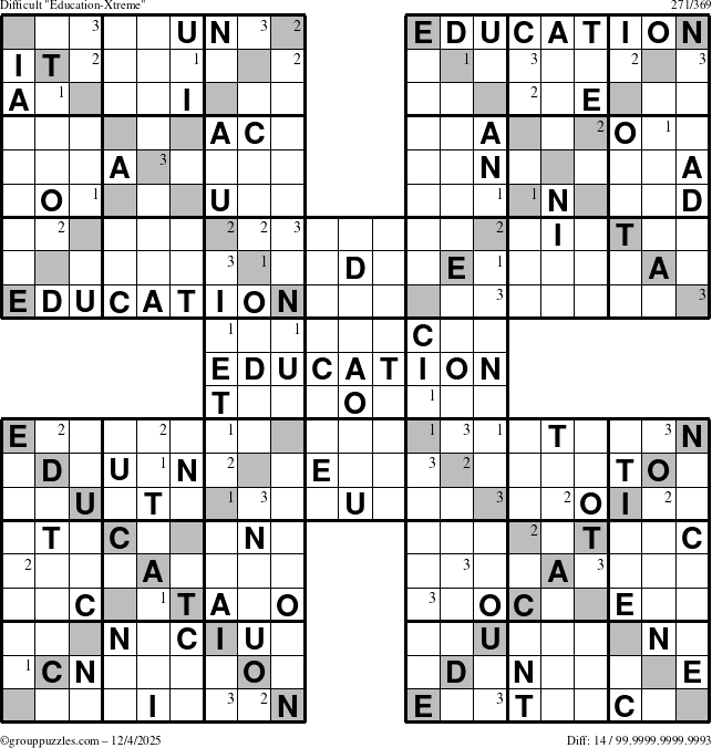 The grouppuzzles.com Difficult Education-Xtreme puzzle for Thursday December 4, 2025 with the first 3 steps marked