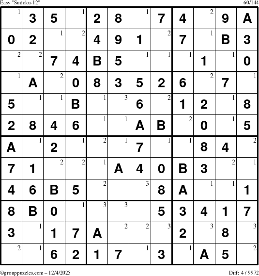 The grouppuzzles.com Easy Sudoku-12 puzzle for Thursday December 4, 2025 with the first 3 steps marked