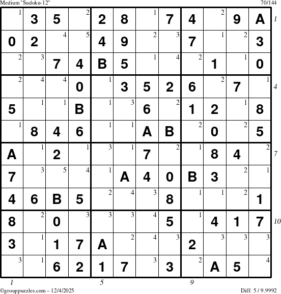 The grouppuzzles.com Medium Sudoku-12 puzzle for Thursday December 4, 2025, suitable for printing, with all 5 steps marked