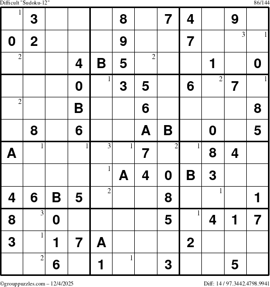 The grouppuzzles.com Difficult Sudoku-12 puzzle for Thursday December 4, 2025 with the first 3 steps marked
