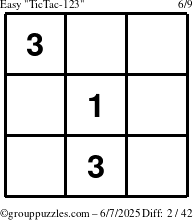 The grouppuzzles.com Easy TicTac-123 puzzle for Saturday June 7, 2025