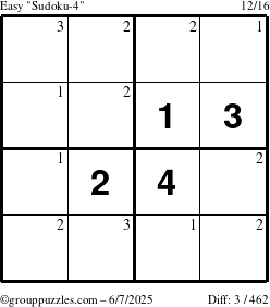 The grouppuzzles.com Easy Sudoku-4 puzzle for Saturday June 7, 2025 with the first 3 steps marked