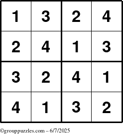The grouppuzzles.com Answer grid for the Sudoku-4 puzzle for Saturday June 7, 2025
