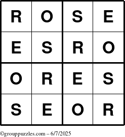 The grouppuzzles.com Answer grid for the Rose puzzle for Saturday June 7, 2025