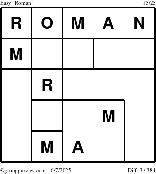 The grouppuzzles.com Easy Roman puzzle for Saturday June 7, 2025