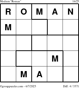 The grouppuzzles.com Medium Roman puzzle for Saturday June 7, 2025