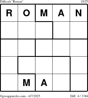 The grouppuzzles.com Difficult Roman puzzle for Saturday June 7, 2025