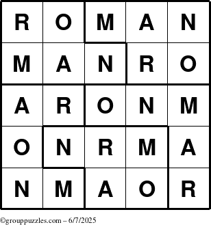 The grouppuzzles.com Answer grid for the Roman puzzle for Saturday June 7, 2025