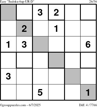The grouppuzzles.com Easy Sudoku-6up-UR-D puzzle for Saturday June 7, 2025