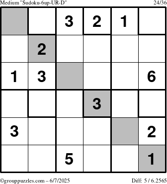 The grouppuzzles.com Medium Sudoku-6up-UR-D puzzle for Saturday June 7, 2025