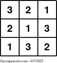 The grouppuzzles.com Answer grid for the TicTac-123 puzzle for Saturday June 7, 2025