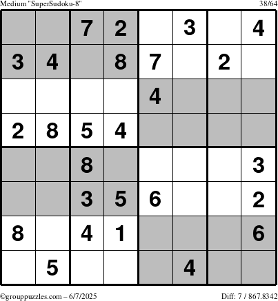 The grouppuzzles.com Medium SuperSudoku-8 puzzle for Saturday June 7, 2025