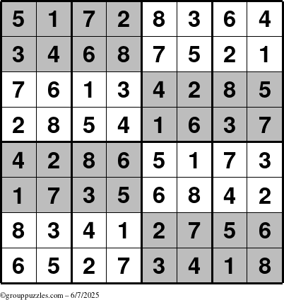 The grouppuzzles.com Answer grid for the SuperSudoku-8 puzzle for Saturday June 7, 2025