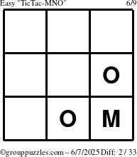 The grouppuzzles.com Easy TicTac-MNO puzzle for Saturday June 7, 2025