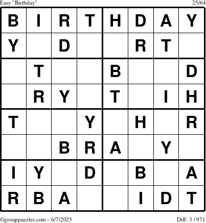 The grouppuzzles.com Easy Birthday puzzle for Saturday June 7, 2025