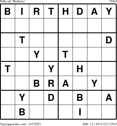 The grouppuzzles.com Difficult Birthday puzzle for Saturday June 7, 2025