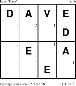 The grouppuzzles.com Easy Dave puzzle for Tuesday May 12, 2026 with the first 2 steps marked
