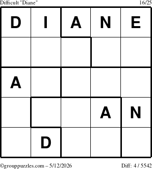 The grouppuzzles.com Difficult Diane puzzle for Tuesday May 12, 2026