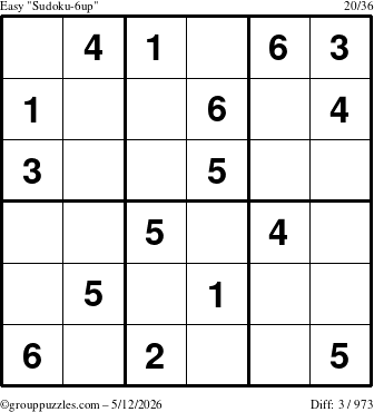 The grouppuzzles.com Easy Sudoku-6up puzzle for Tuesday May 12, 2026