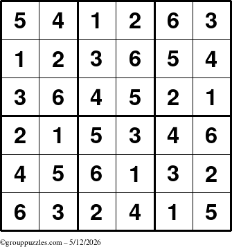 The grouppuzzles.com Answer grid for the Sudoku-6up puzzle for Tuesday May 12, 2026