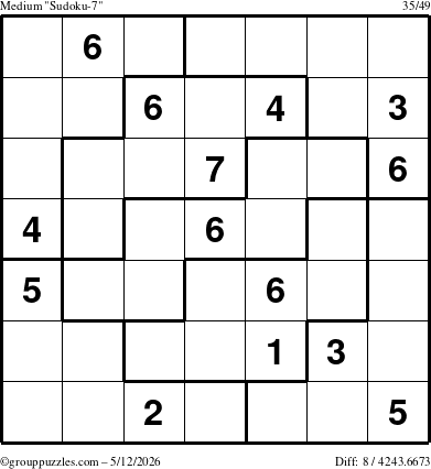 The grouppuzzles.com Medium Sudoku-7 puzzle for Tuesday May 12, 2026