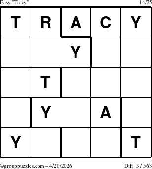 The grouppuzzles.com Easy Tracy puzzle for Monday April 20, 2026