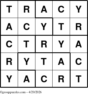 The grouppuzzles.com Answer grid for the Tracy puzzle for Monday April 20, 2026