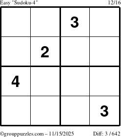 The grouppuzzles.com Easy Sudoku-4 puzzle for Saturday November 15, 2025