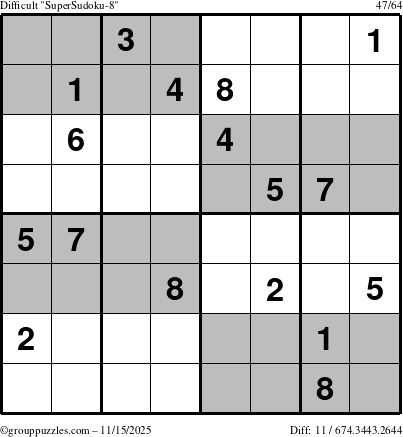 The grouppuzzles.com Difficult SuperSudoku-8 puzzle for Saturday November 15, 2025