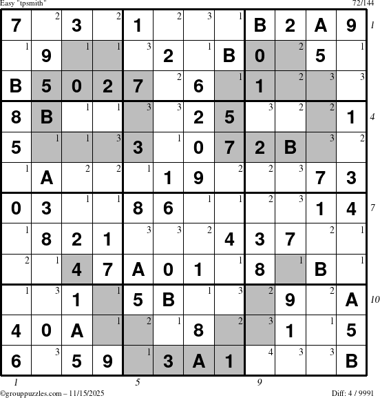 The grouppuzzles.com Easy tpsmith puzzle for Saturday November 15, 2025 with all 4 steps marked