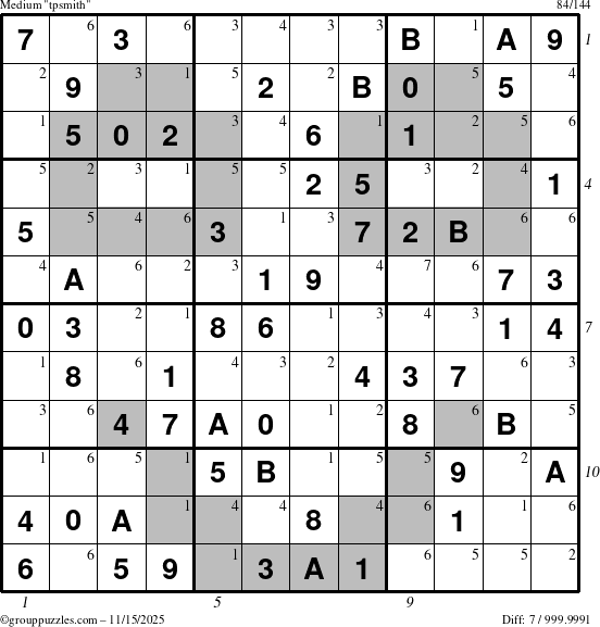 The grouppuzzles.com Medium tpsmith puzzle for Saturday November 15, 2025 with all 7 steps marked