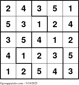 The grouppuzzles.com Answer grid for the Sudoku-5 puzzle for Sunday May 18, 2025