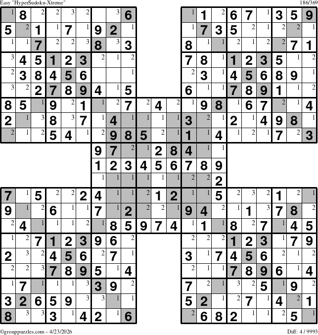 The grouppuzzles.com Easy cover-HyperXtreme puzzle for Thursday April 23, 2026 with the first 3 steps marked