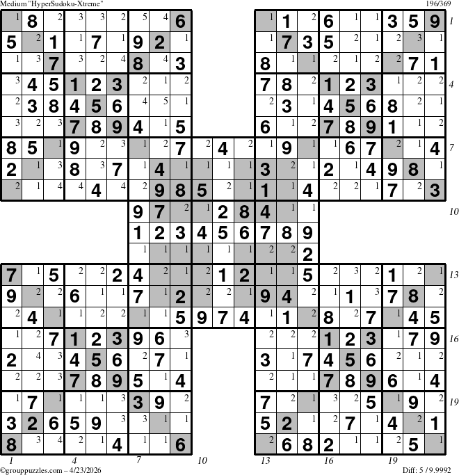 The grouppuzzles.com Medium cover-HyperXtreme puzzle for Thursday April 23, 2026, suitable for printing, with all 5 steps marked