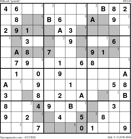 The grouppuzzles.com Difficult tpsmith puzzle for Thursday April 23, 2026 with the first 3 steps marked