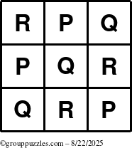The grouppuzzles.com Answer grid for the TicTac-PQR puzzle for Friday August 22, 2025
