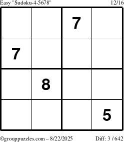The grouppuzzles.com Easy Sudoku-4-5678 puzzle for Friday August 22, 2025