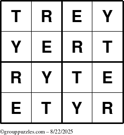 The grouppuzzles.com Answer grid for the Trey puzzle for Friday August 22, 2025