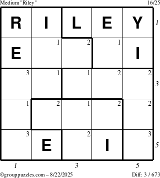 The grouppuzzles.com Medium Riley puzzle for Friday August 22, 2025 with all 3 steps marked