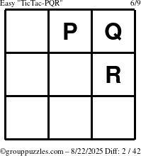 The grouppuzzles.com Easy TicTac-PQR puzzle for Friday August 22, 2025